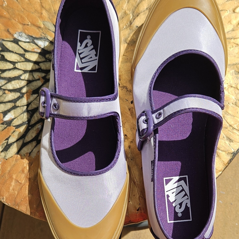 Vans Purple and Tan Mary Jane Sneakers